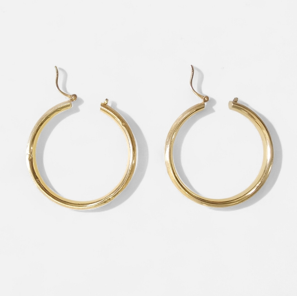 Etched 14k Gold Hoop Earrings - Picture 13 of 16
